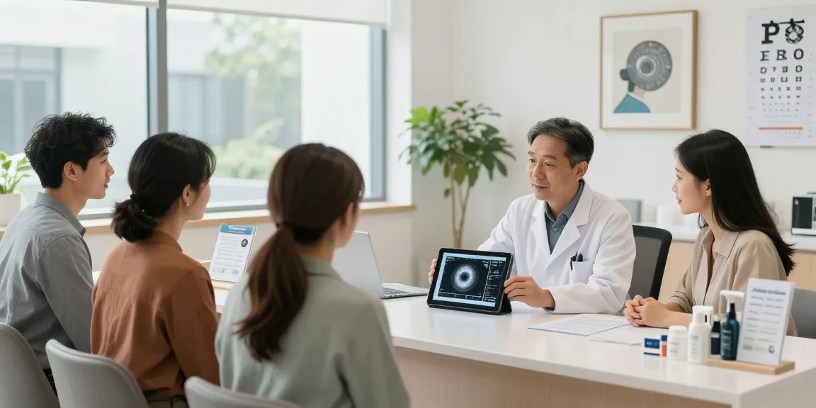 品川近視クリニックの口コミに基づいた眼科診療所の現代的な環境で、患者と医師が交流している様子。