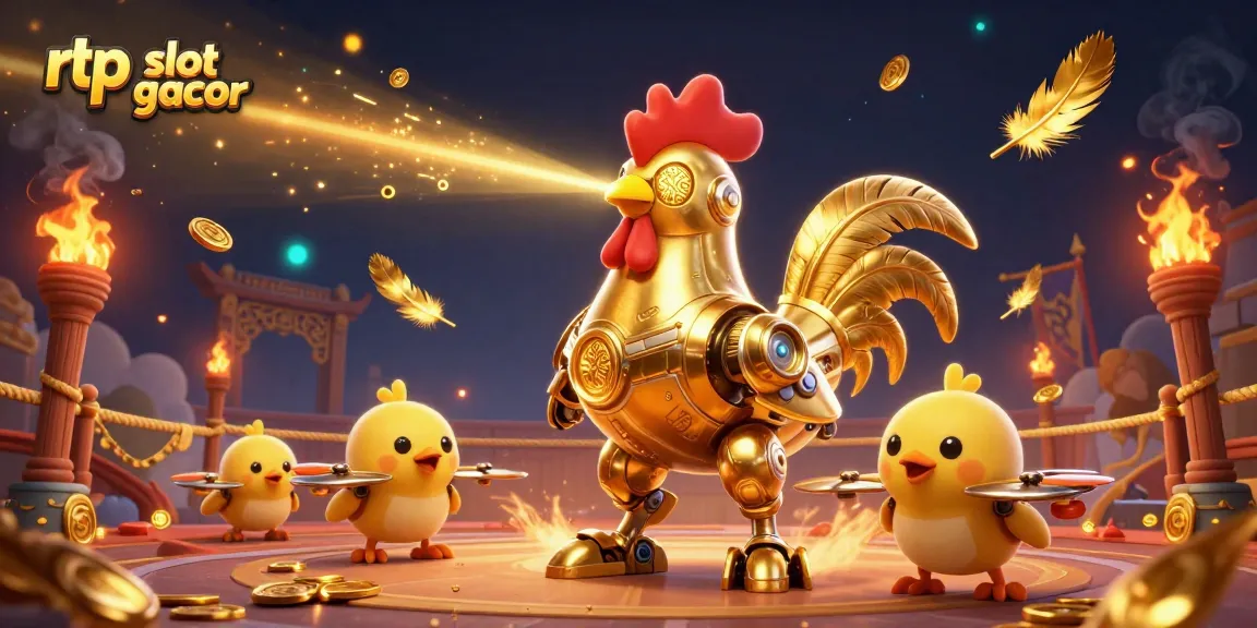 Menjajal rtp slot gacor melalui grafis menarik dengan robot ayam emas yang menerangi pola slot.