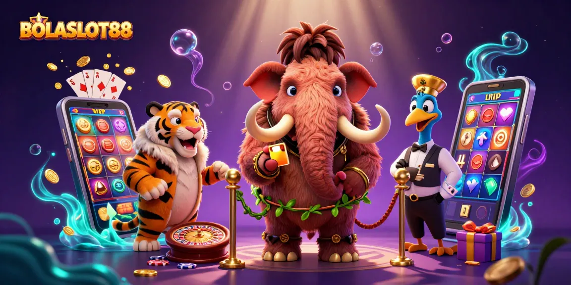 BOLASLOT88 casino scene with vibrant 3D characters enjoying thrilling slot games and rich animations.