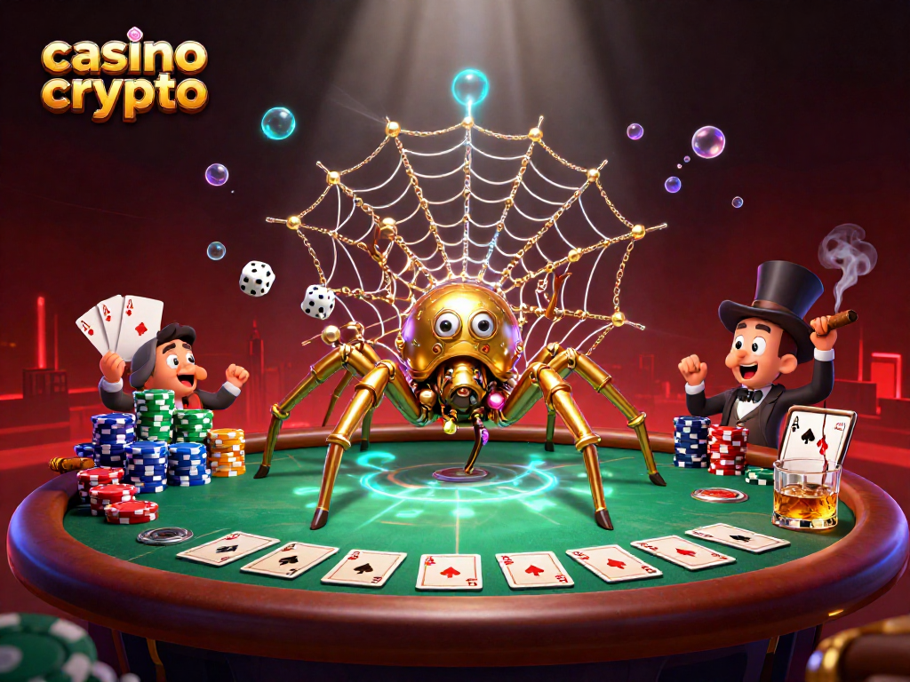 Attrapez des gains au casino crypto avec cette illustration 3D captivante de jeux de cartes steampunk.