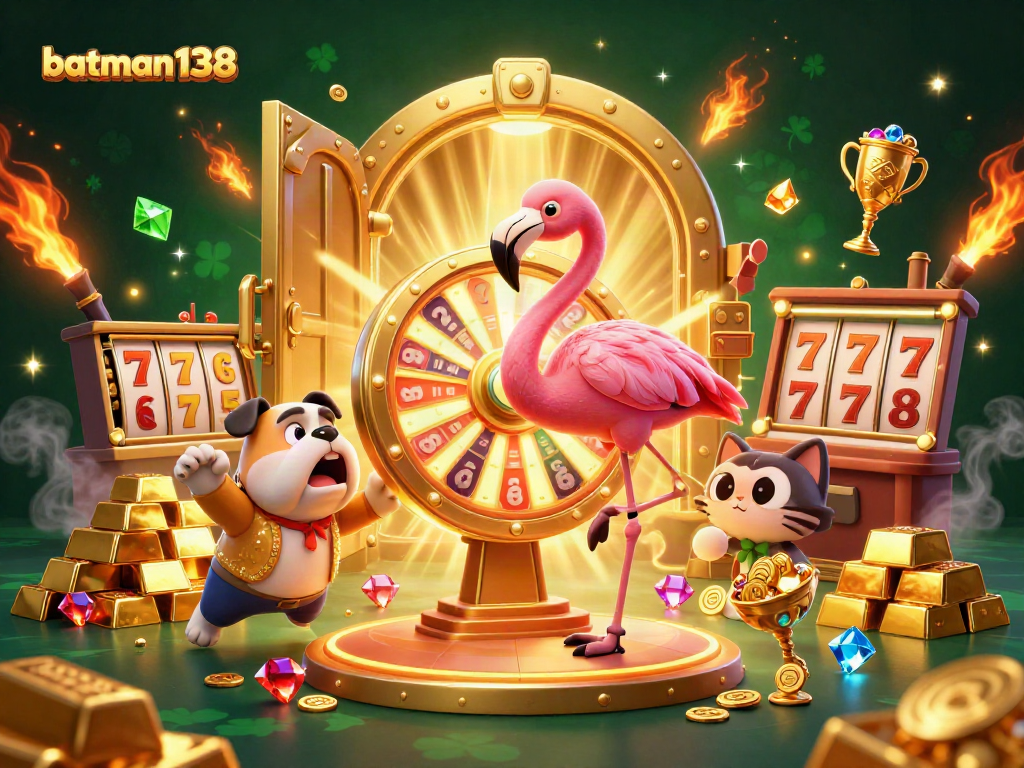 Win big with batman138's thrilling slots as prizes and excitement surround colorful characters.