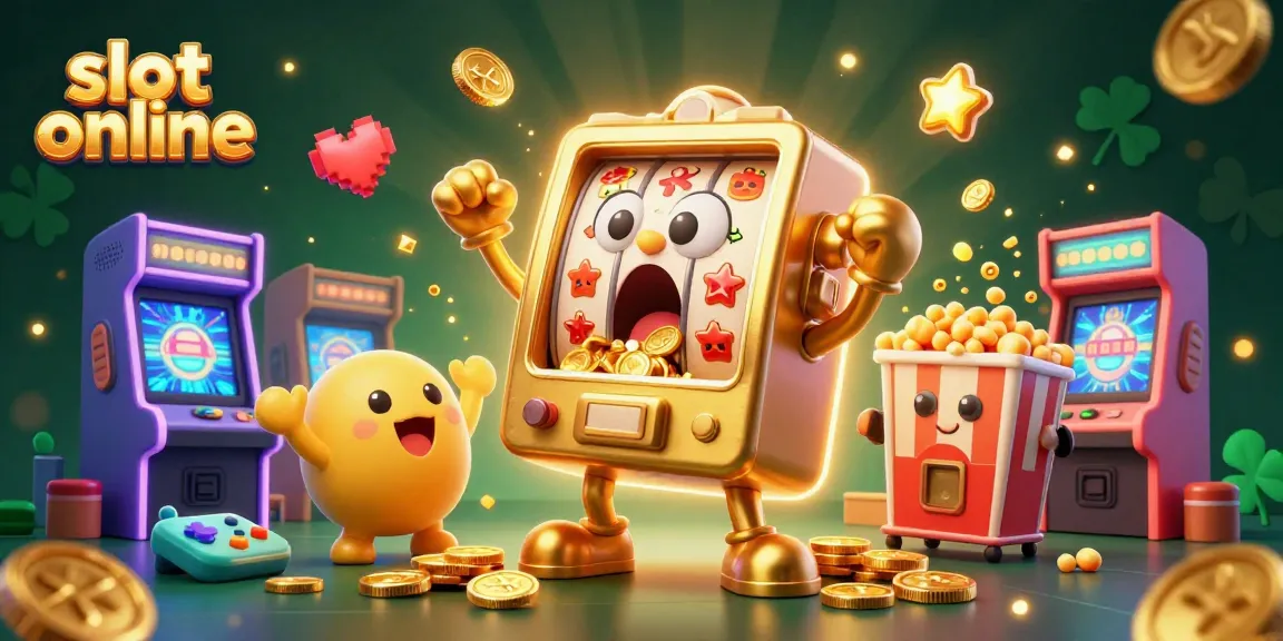 Exciting slot online scene with a golden slot machine celebrating a jackpot surrounded by colorful gaming elements.