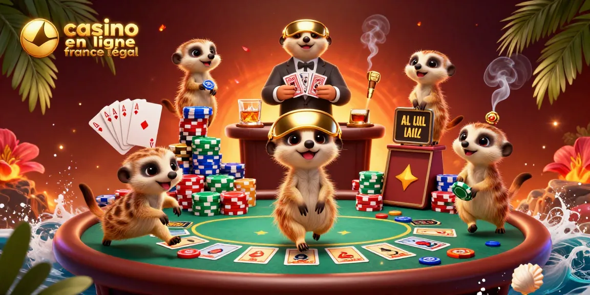 Animation dynamique où des suricates gèrent un casino en ligne France légal avec des éléments de poker