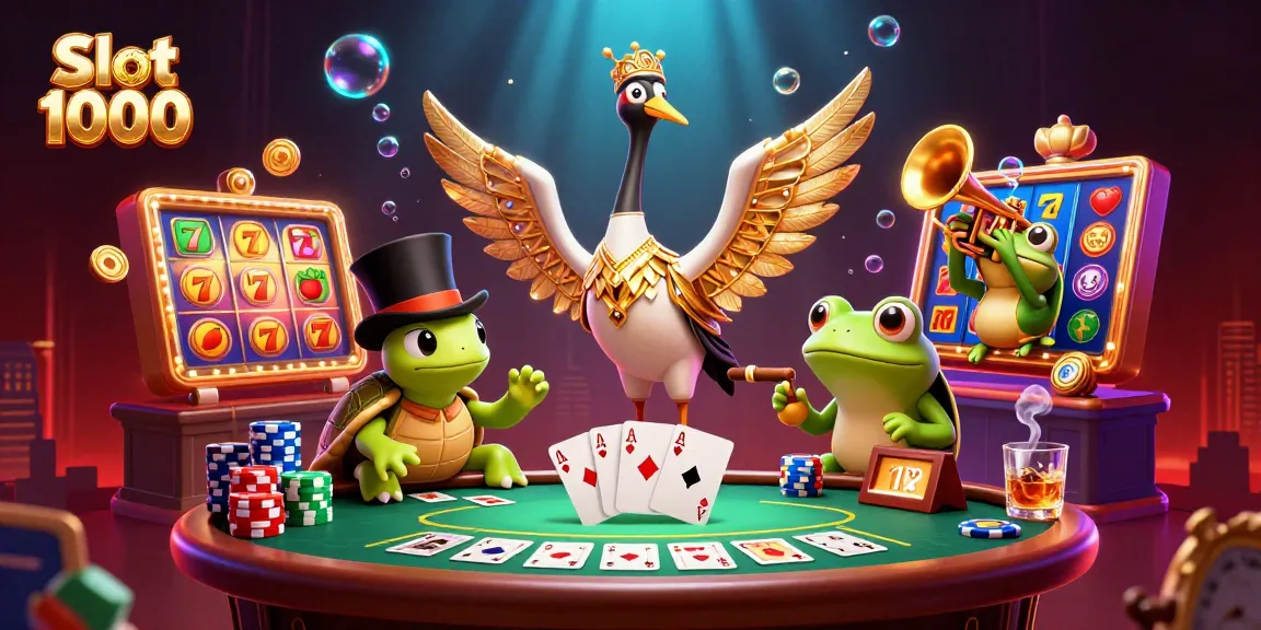 Spin the reels at Slot 1000's vibrant gaming scene filled with lucky symbols and animated characters.