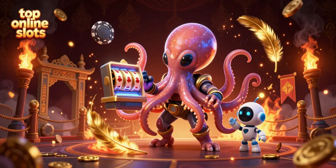 Experience the excitement of top online slots with a vibrant alien octopus at a holographic slot machine.