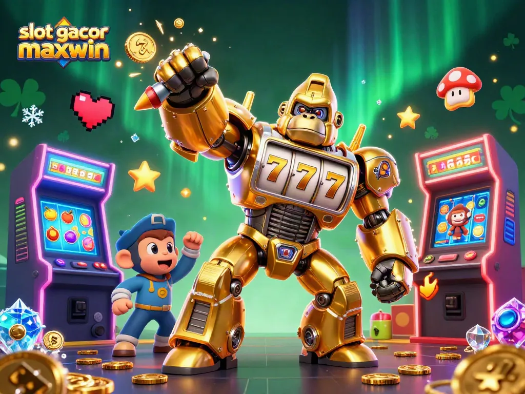 Gorila emas dan mesin slot dalam aksi di dunia slot gacor maxwin yang mengesankan.
