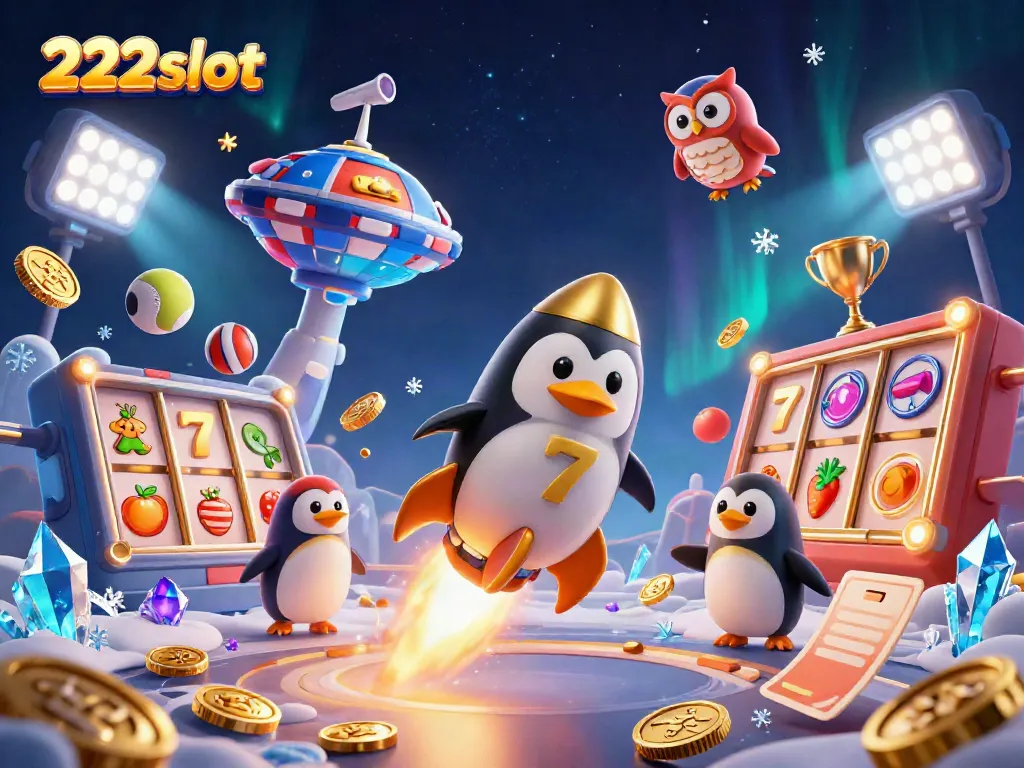 Gacor di 222slot, penguin emas meluncur di luar angkasa menghujani koin emas