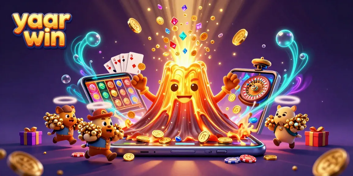 Experience yaar win with vibrant golden volcano and treasure-themed casino elements in action.