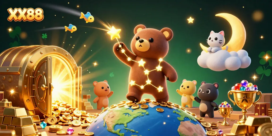 Experience thrilling gameplay at XX88 with treasures and cosmic elements in a vibrant casino scene.