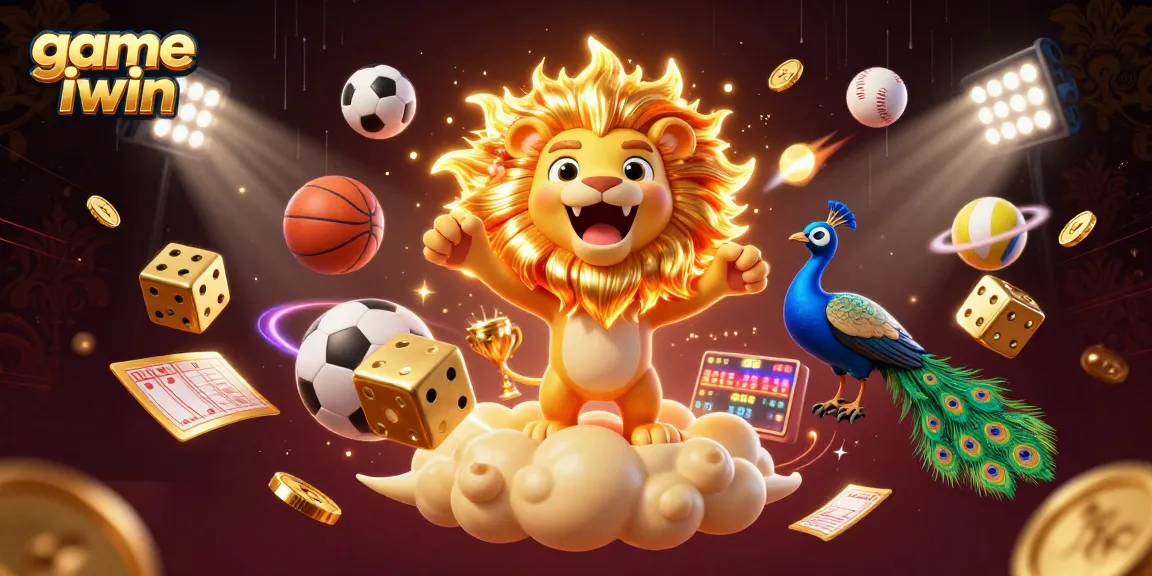 Win big with game iwin: 3D cartoon illustration of casino elements igniting excitement