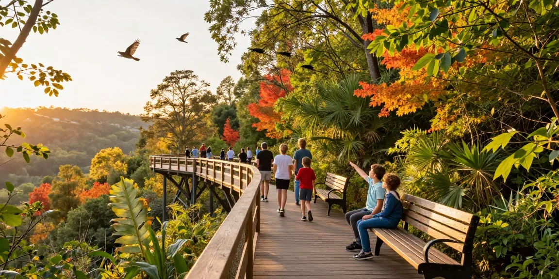Treetop Walkway offering stunning views of a vibrant forest canopy during a family adventure.