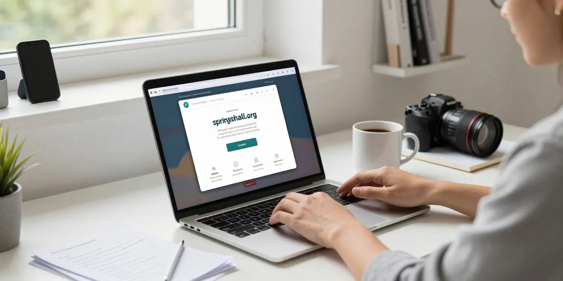 User accessing online platform springshall.org for account management in a modern workspace