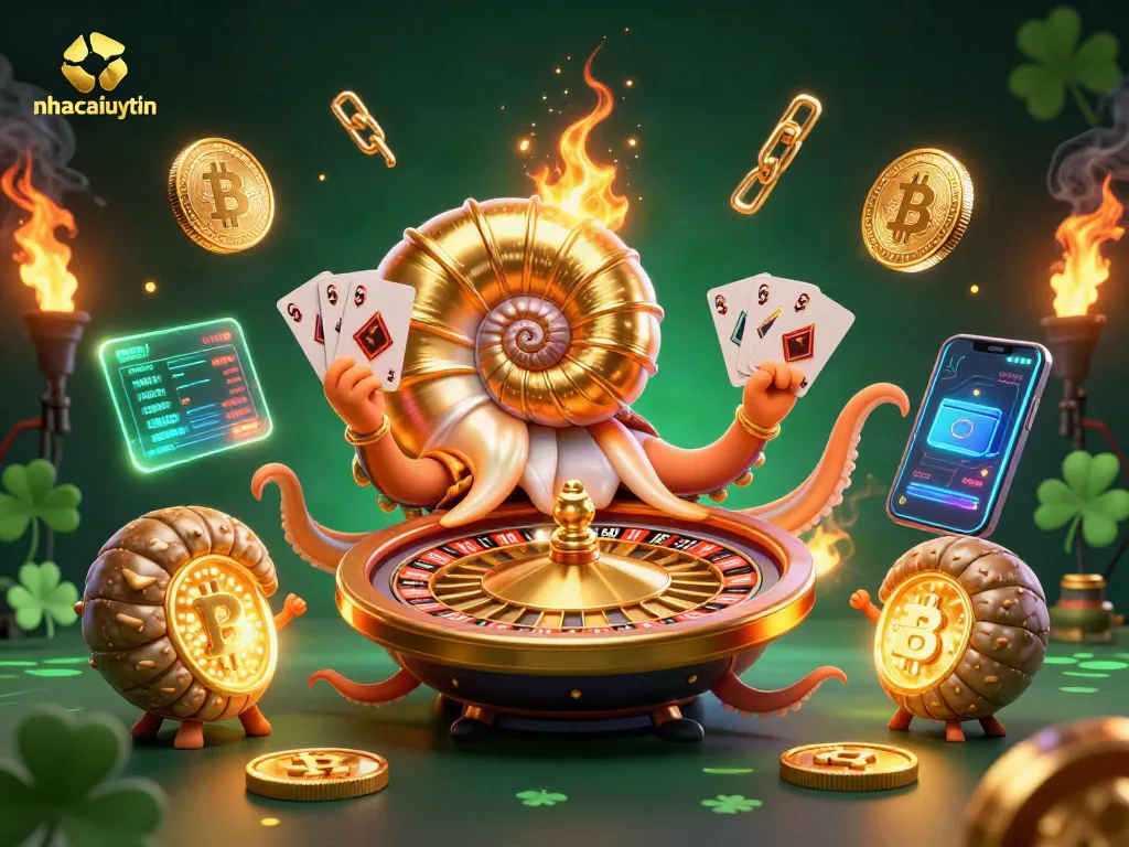Experience thrilling gaming with nhacaiuytin's engaging casino scene featuring a giant nautilus and crypto elements.