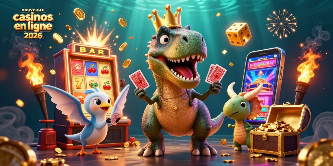 Les nouveaux casinos en ligne 2026 offrent une ambiance de jeu captivante avec un T-Rex qui distribue des cartes.