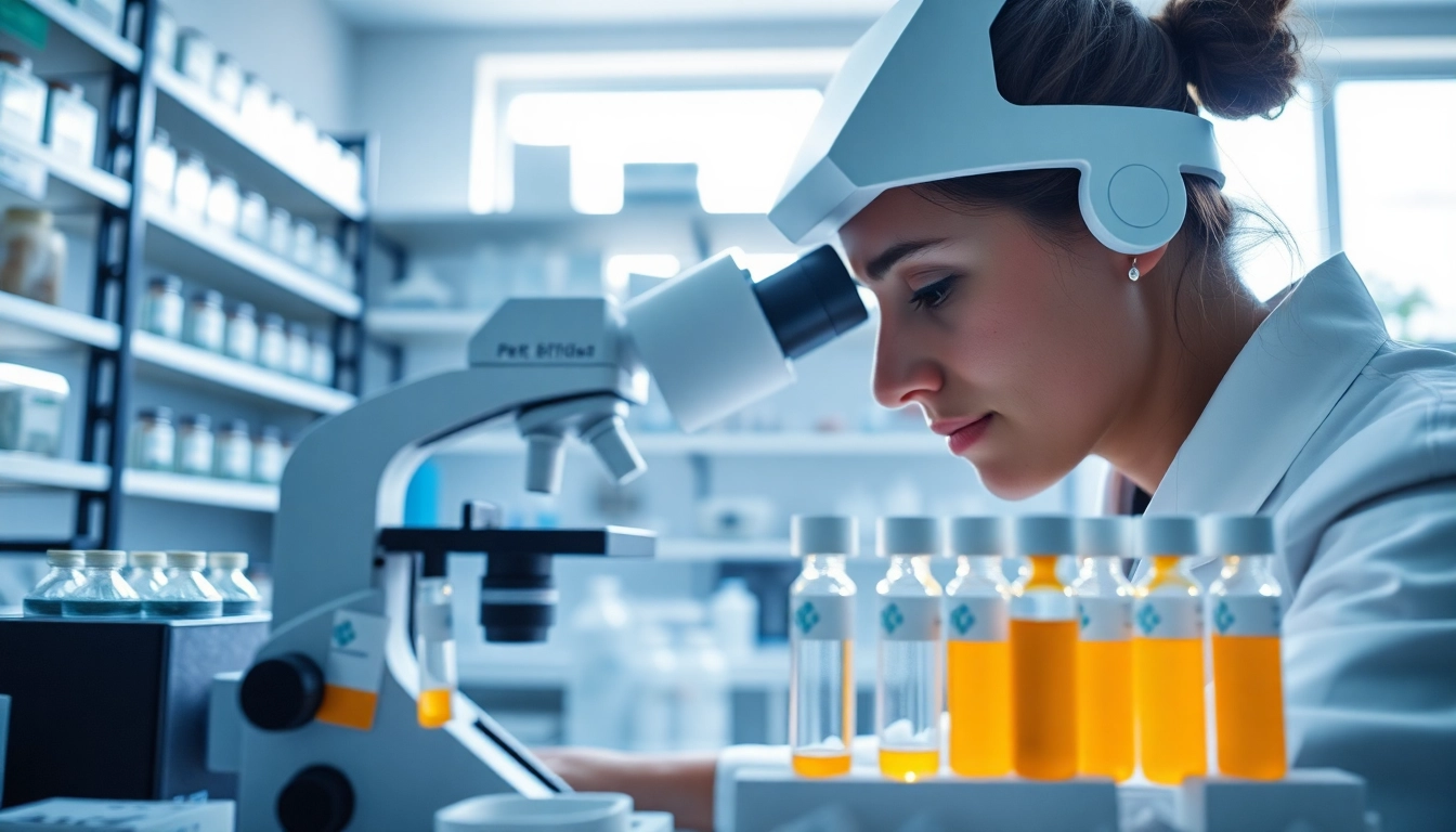 Analyzing peptides sale in a professional lab environment, showcasing research focus and innovation.