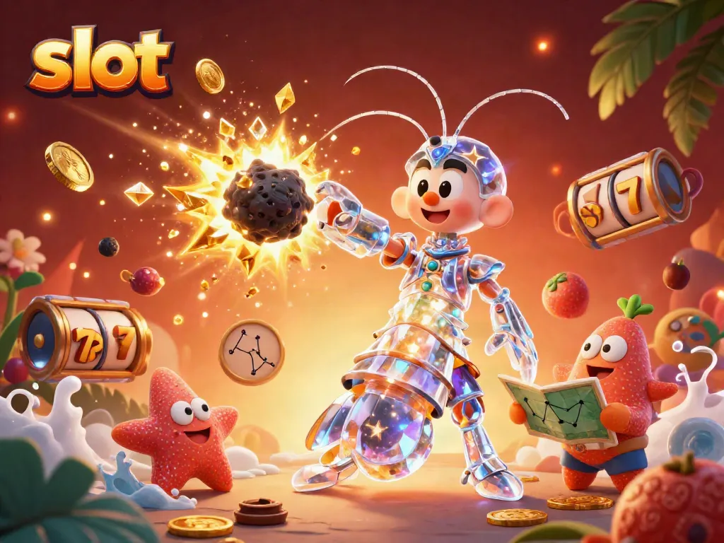 Immerse in exciting slot gameplay with dynamic 3D characters amidst golden gems and vibrant slot reels.