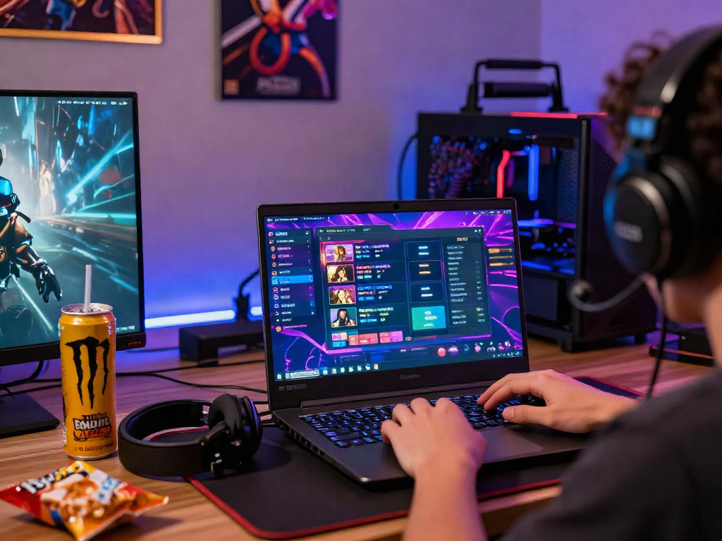 Engaging scene of a user at 먹튀스팟 검증사이트 with vibrant gaming interface and accessories.