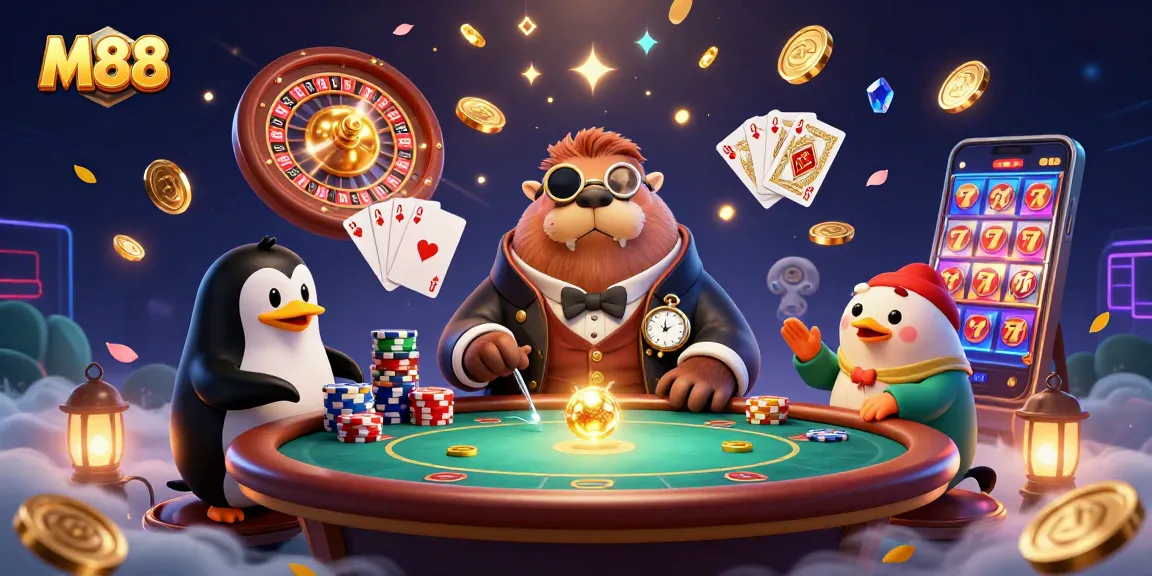 Engage with M88 at an underwater poker game featuring a walrus, penguin dealer, and bluffing pufferfish.
