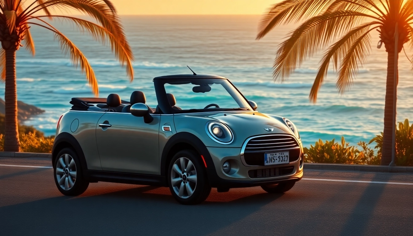 Experience a Mini Cooper rental st barts with the convertible against stunning coastal views.