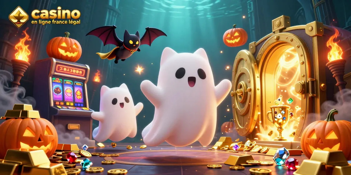 Plongez dans l'univers du casino en ligne France légal avec un chat fantôme et un vampire ludique.