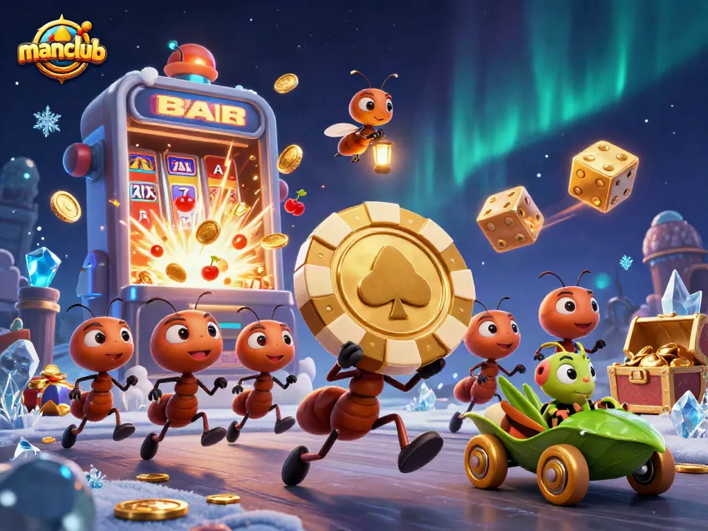 Experience manclub's exciting heist with cartoon ants escaping the casino scene.