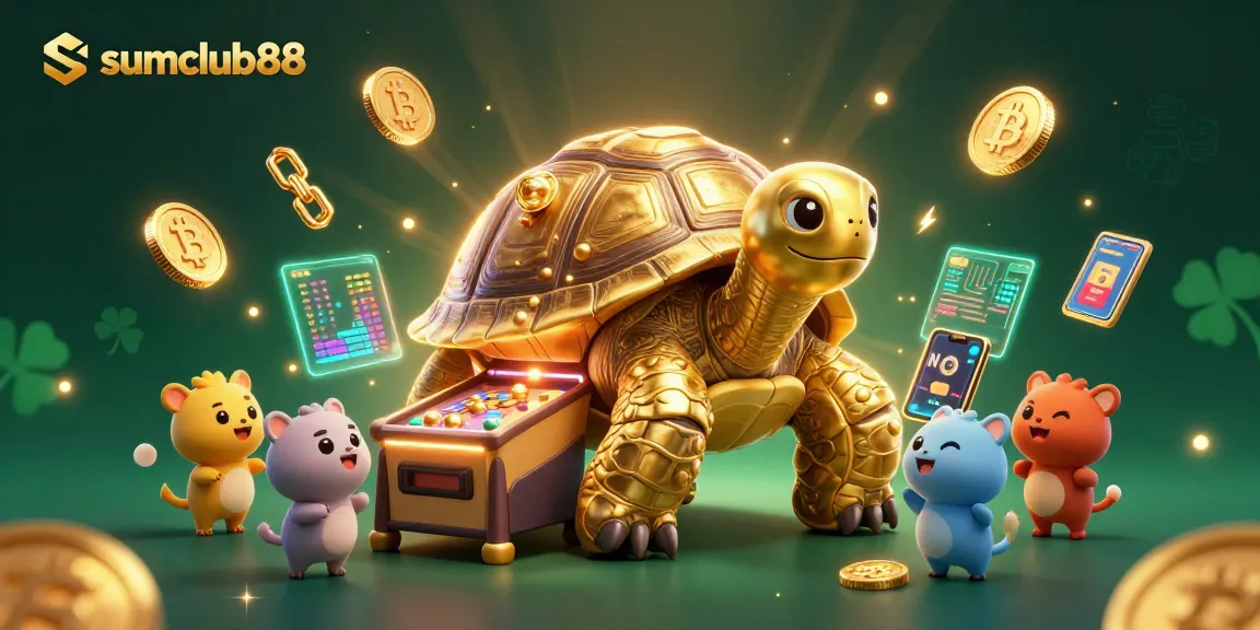 Exciting gameplay at sumclub88 with a colossal tortoise pinball machine and crypto elements.