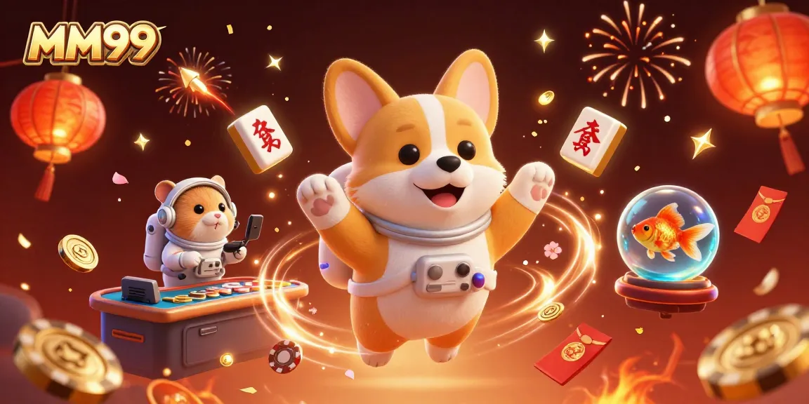 Watch MM99's immersive casino experience with vibrant characters and floating game elements.