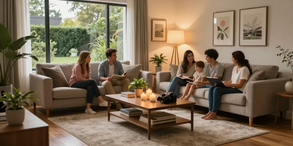 Home The Spruce inspires with a stylish living room featuring a cozy sofa table.