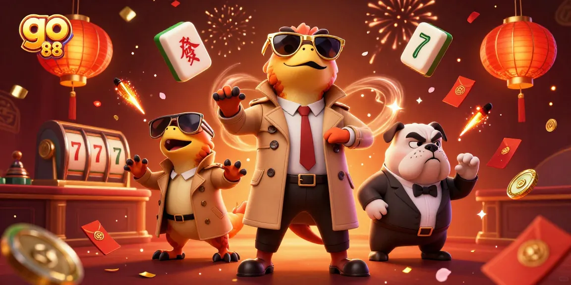 Engage with go 88's unique casino experience featuring playful raptors and vibrant gaming elements.